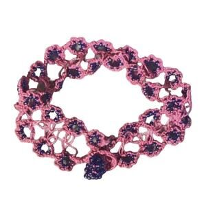 Turkish Artisan Fashion Flat Crochet 8” Bracelet Pink Cord Cobalt Blue Beads